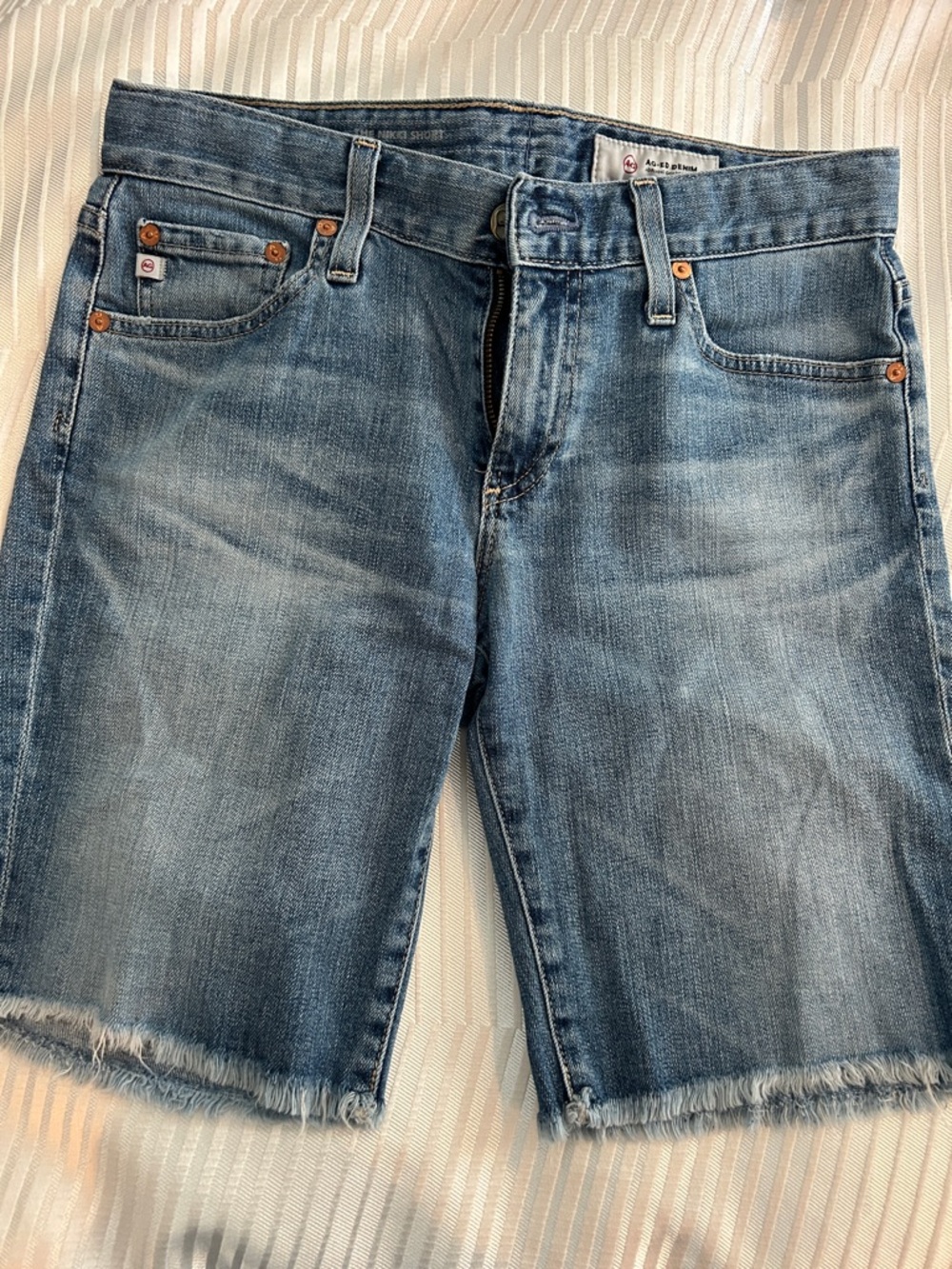 Ag Adriano Goldschmied Light Wash Frayed Hem Denim Shorts